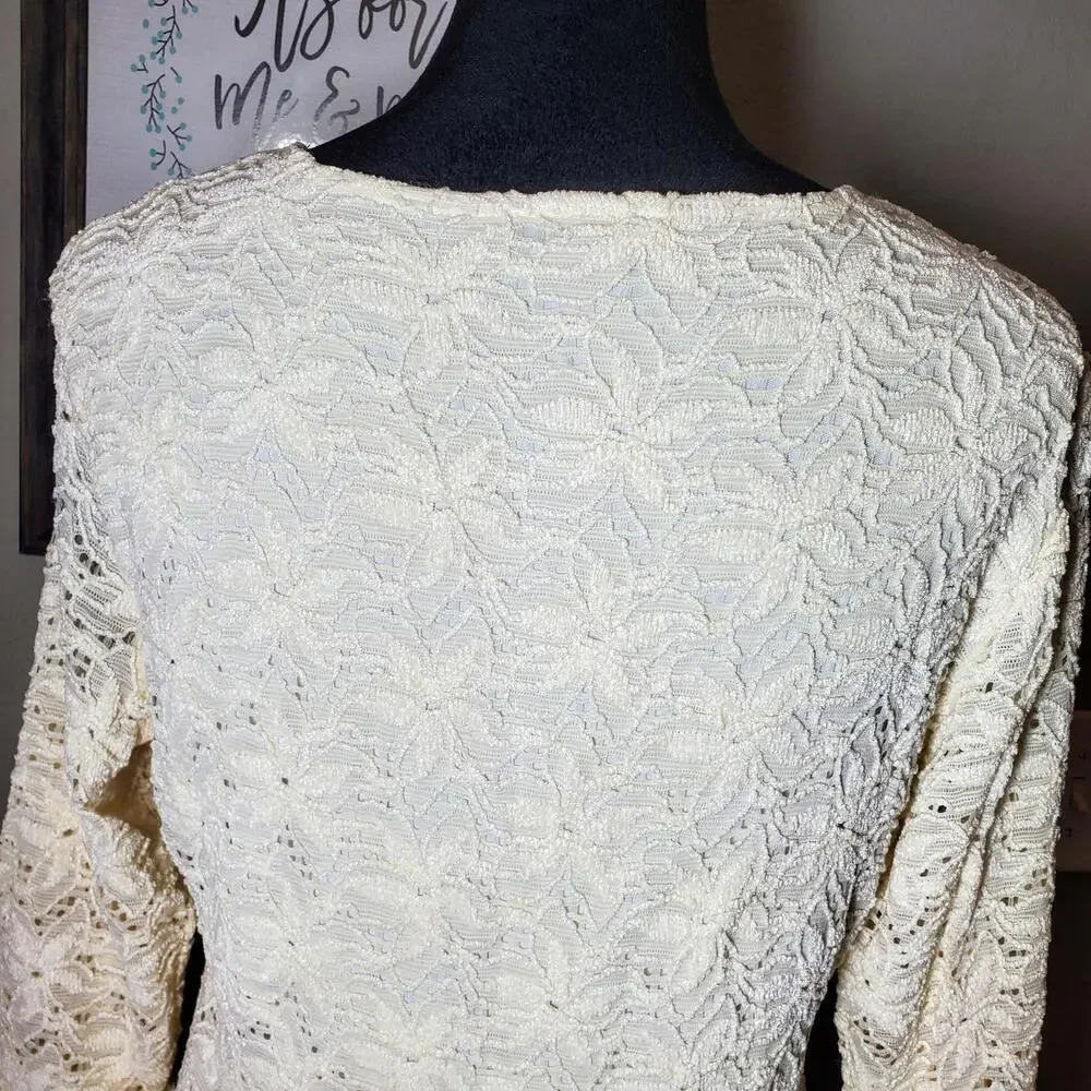 Brittany Black Vtg 90s/Y2K Stretchy Lacey Long Sleeve Lined Top Ivory S/M - Picture 7 of 12